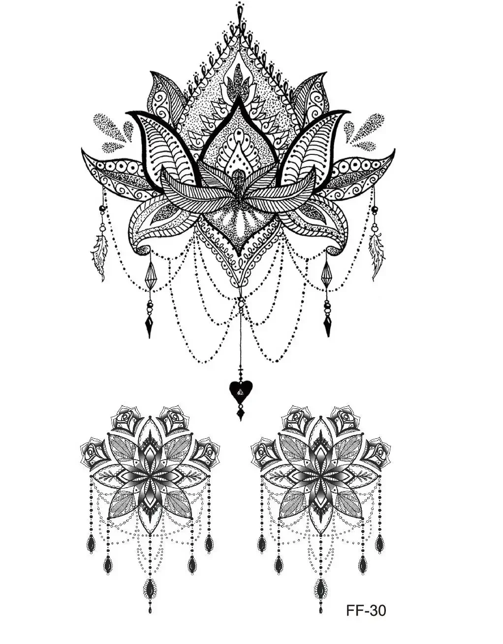 Mandala Flower Waterproof Temporary Tattoo Sticker DIY Black Large Flower Body Art Water Transfer Fake Tattoos Women 1PCS