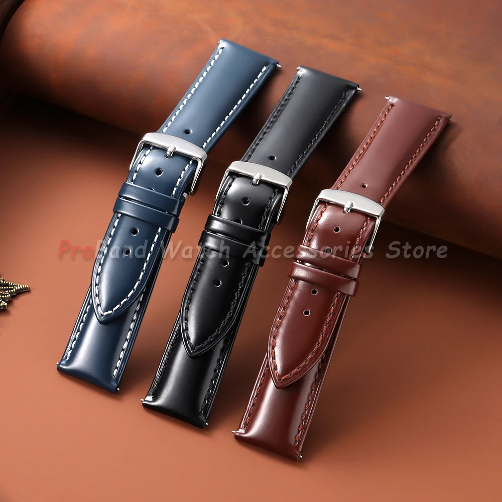 Universal Oiled Leather Watch Band 20mm 22mm Quick Release Bracelets Brown Black Genuine Leather Strap for Samsung Watch 7/6/5/4
