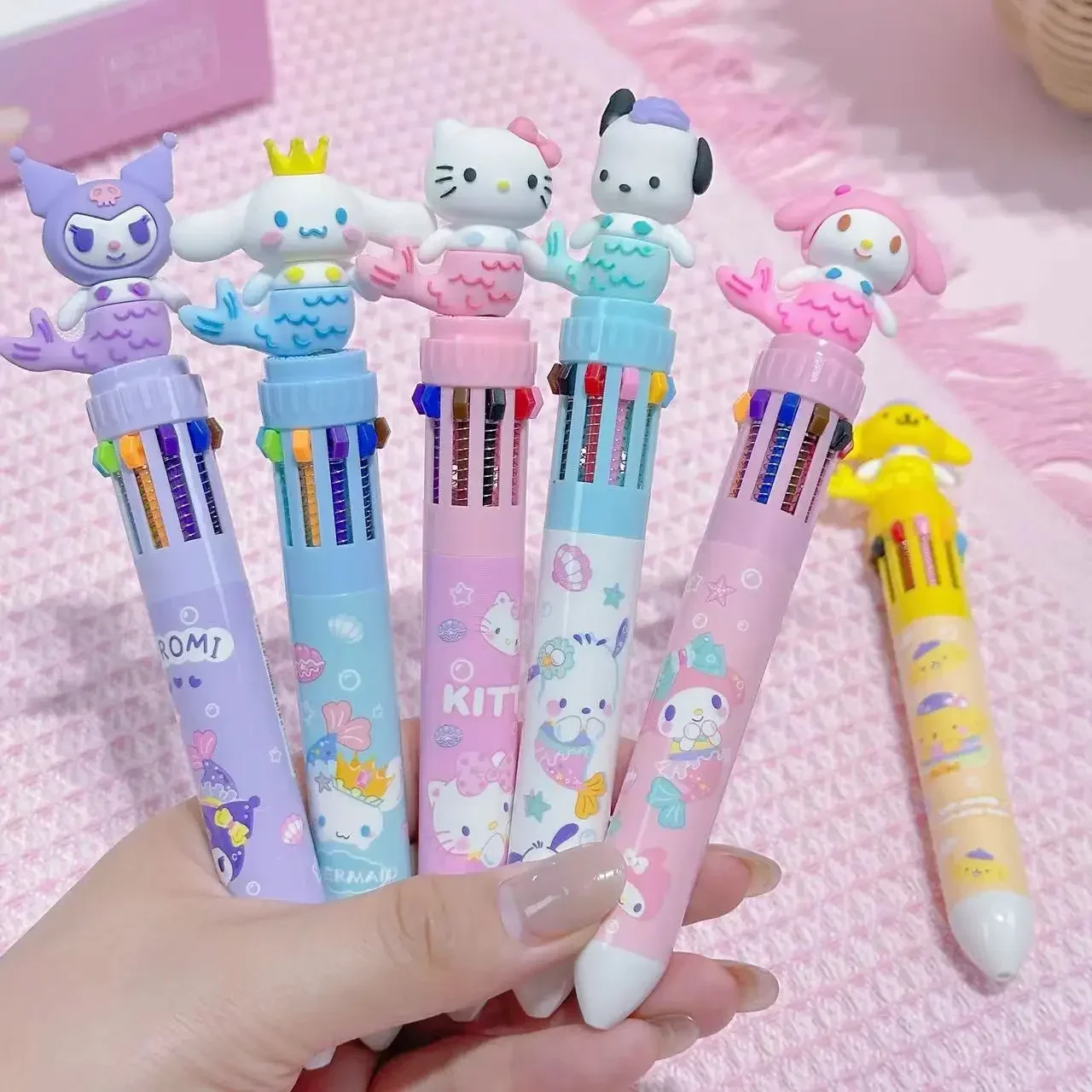 Set di penne a sfera 36 pezzi Sanrio penna a sfera a 10 colori studenti di alto valore stampa multicolore penna portatile cancelleria per cartoni animati