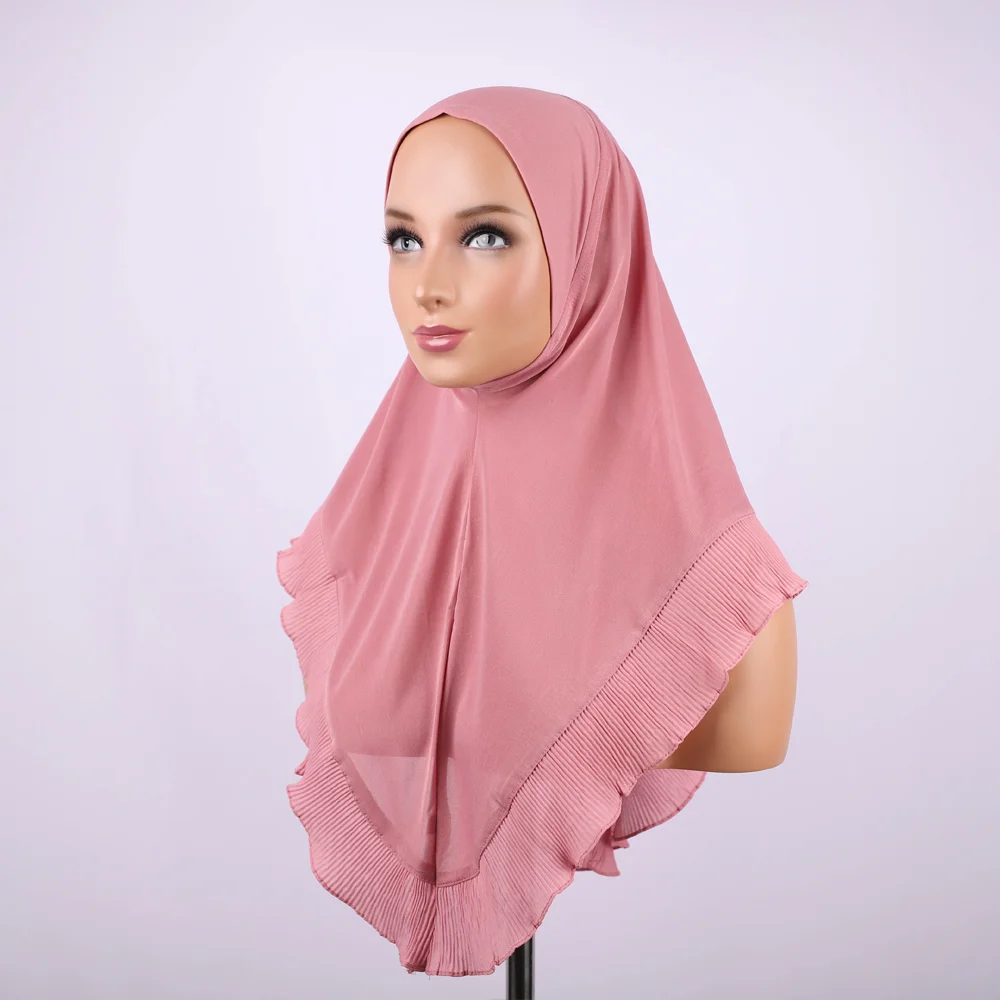 RIMAIRE Jersy Fashionable Muslim Inner Hijab Breathable Ice Cotton Hijabs for Women Turban with Lotus Leaf Edge Decoration