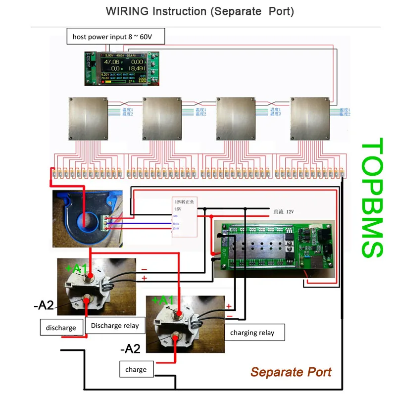 TOPBMS Li-ion BMS 3.7V 4S-96S 40S 52S 60S 220V 68S 250V 88S 320V Bluetooth DISPLAY Discharging/Charging 200A 500A Solar Power