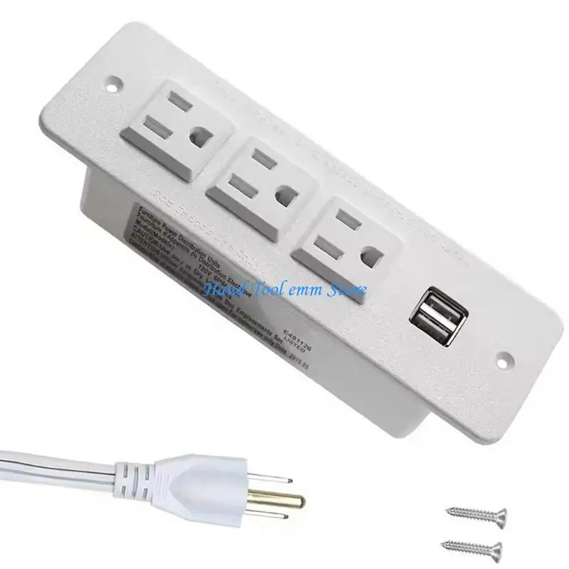 H37F Embedded Power Outlet For Desk 3 AC125V Outlets 2 USB Port Office Socket