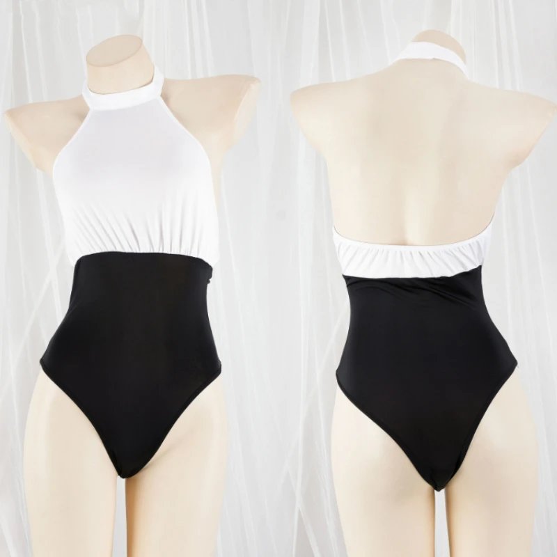 Sexy ol Uniform weiß schwarz Patchwork einteiligen Badeanzug süße Mädchen japanische Bade bekleidung rücken frei ärmellose Badeanzug Frauen Bikini