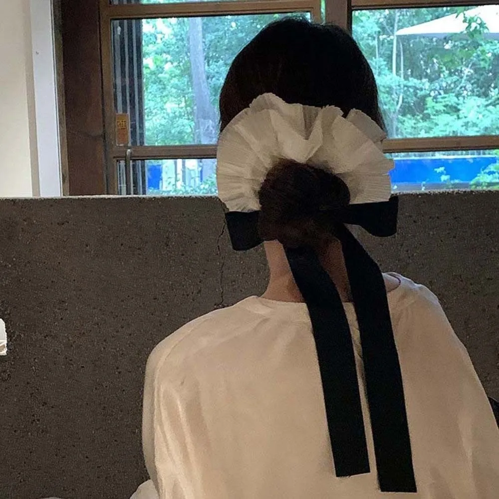 Large-Size Oversized Scrunchies Contrast Color Elastic Ruffle Scrunchie Handmade Elegant Ribbon Hair Tie Party