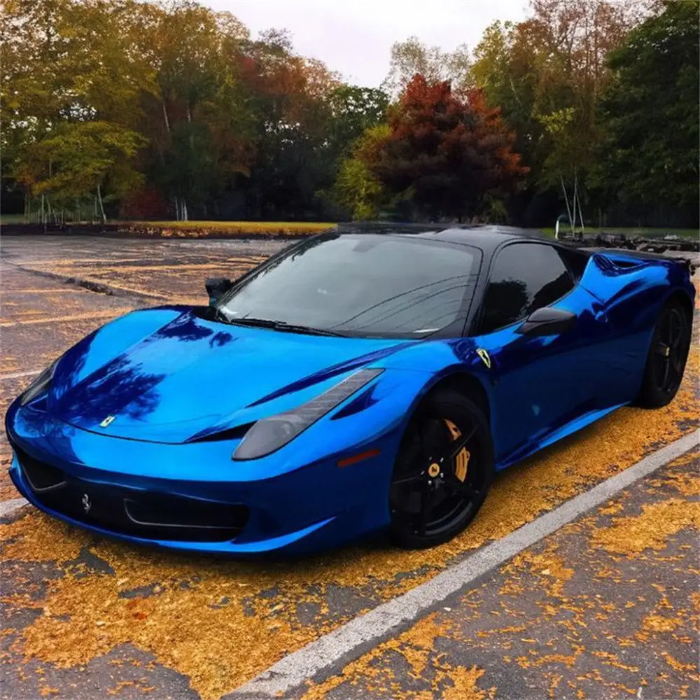 Car Decal Sticker Glossy Chrome Mirror Vinyl Film Self-adhesive Electroplate Blue Car Body Change Color Film