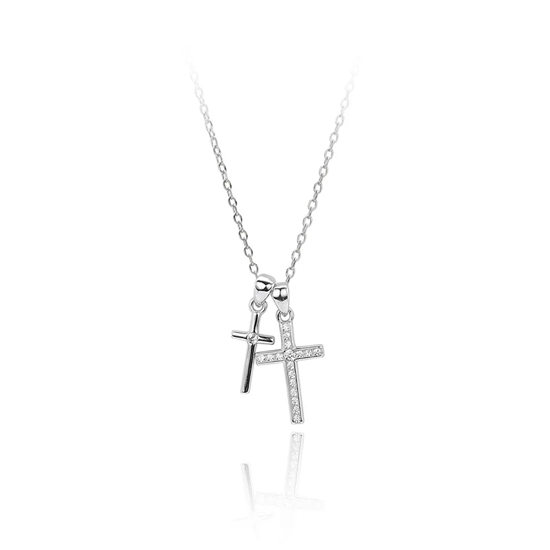 

925 Sterling Silver Double Cross Pendant Necklace – Gold & Silver Plated Chain with 5A Zirconia, Christmas Birthday Gift