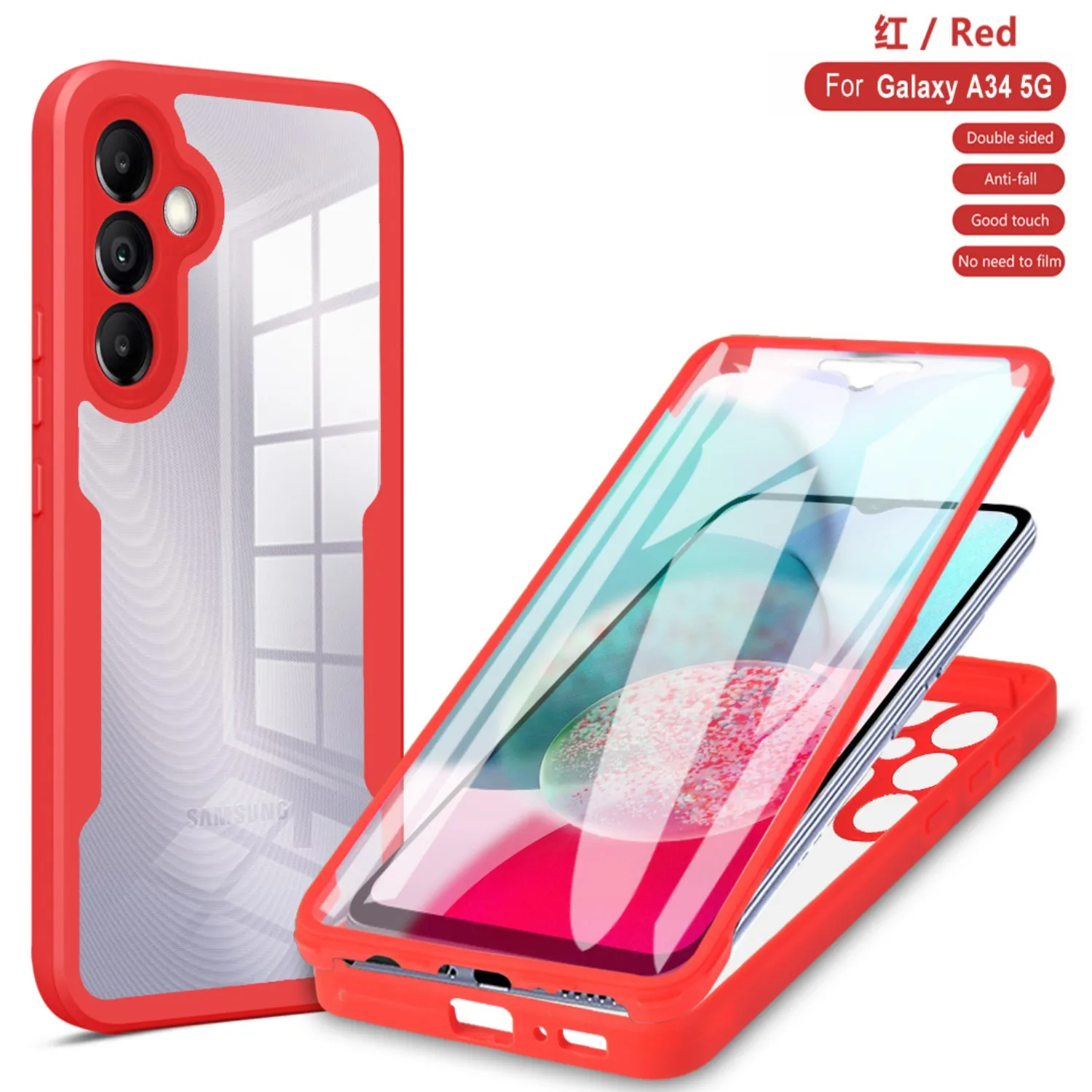 360° Shockproof Phone Case for Samsung Galaxy A24 4G Built-in Screen Protector Transparent Back Anti-Drop Bumper Cover