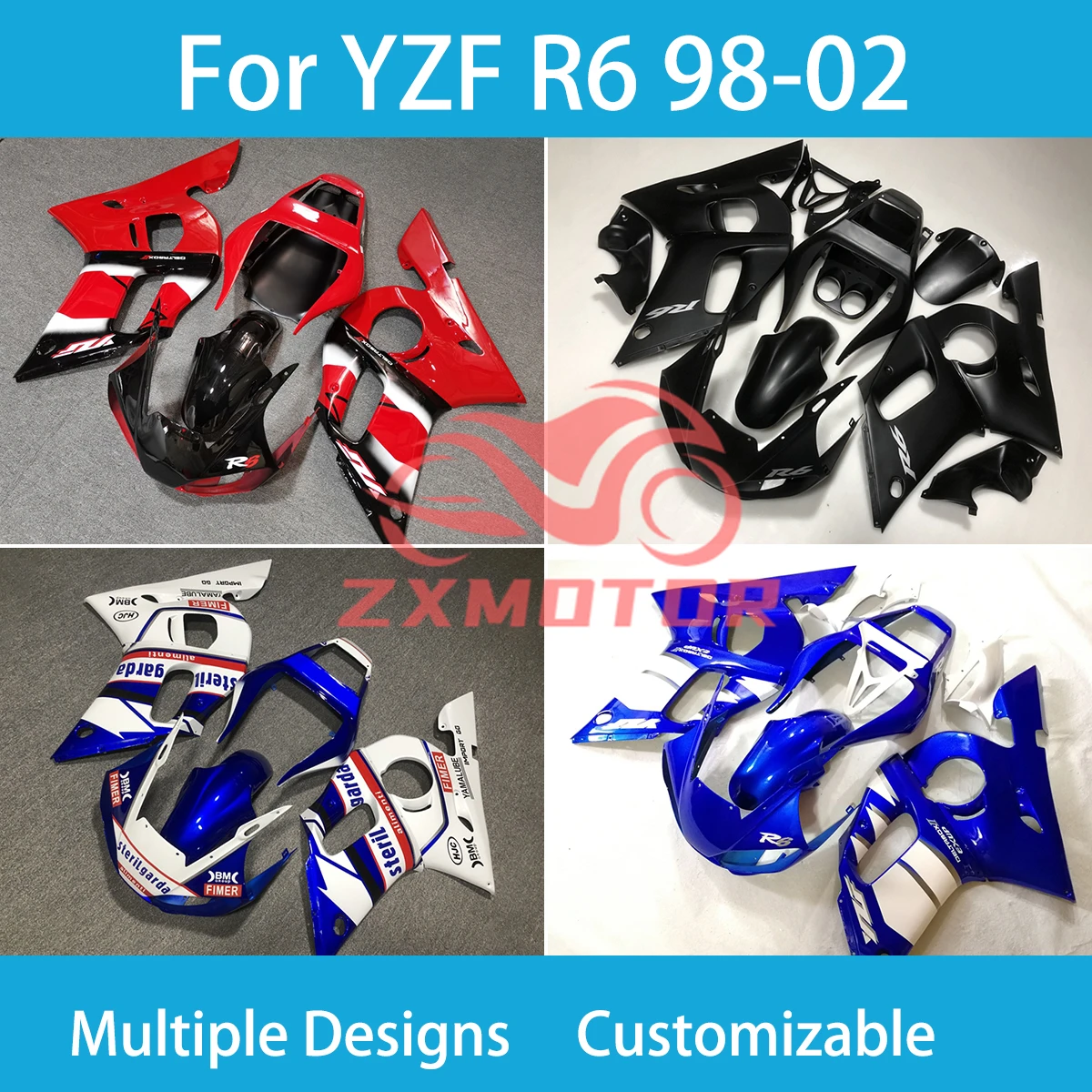 YZF R6 98 99 00 01 02 Moto Parts Fairing Kit for Yamaha YZF R6 1998 1999 2000 2001 2002 Free Customization Fairings Panel Set