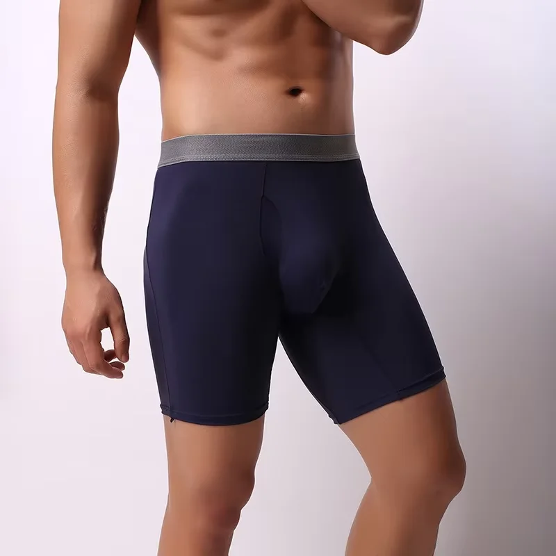 

Ice Silk Bulge Boxy Underwear for Men Sexy U Convex Pouch Long-Length Boxer Briefs Elastic Daily Wear Comfortable Sports Trunks