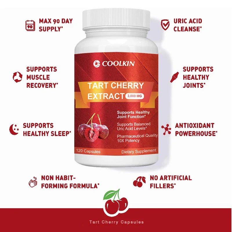 Tart Cherry Extract - for Uric Acid Cleansing, Muscle Recovery, Sleep, Joint Health, Pain Relief