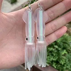 Noctilucence/Color Tube Squid Soft Lure Fishing Gear Bionic Lure Women's Earrings Personalized Jewelry Gifts for Fishing Lovers