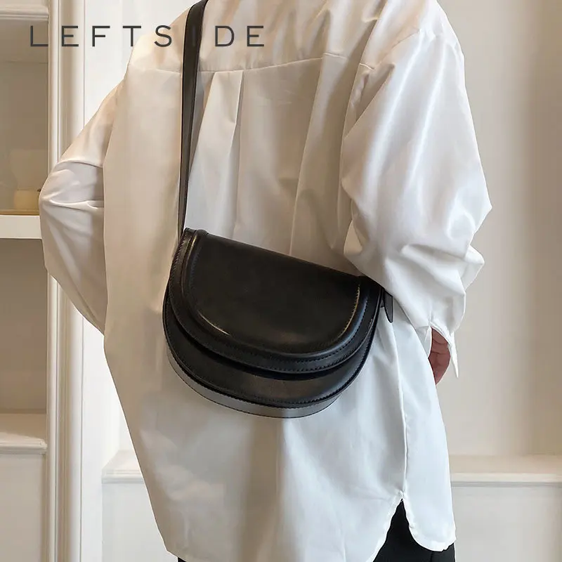 LEFTSIDE  Saddle Crossbody Bags for Women Females Candy Color Leather New 2023 Trend Fashion Solid Simple Handbags and Purses