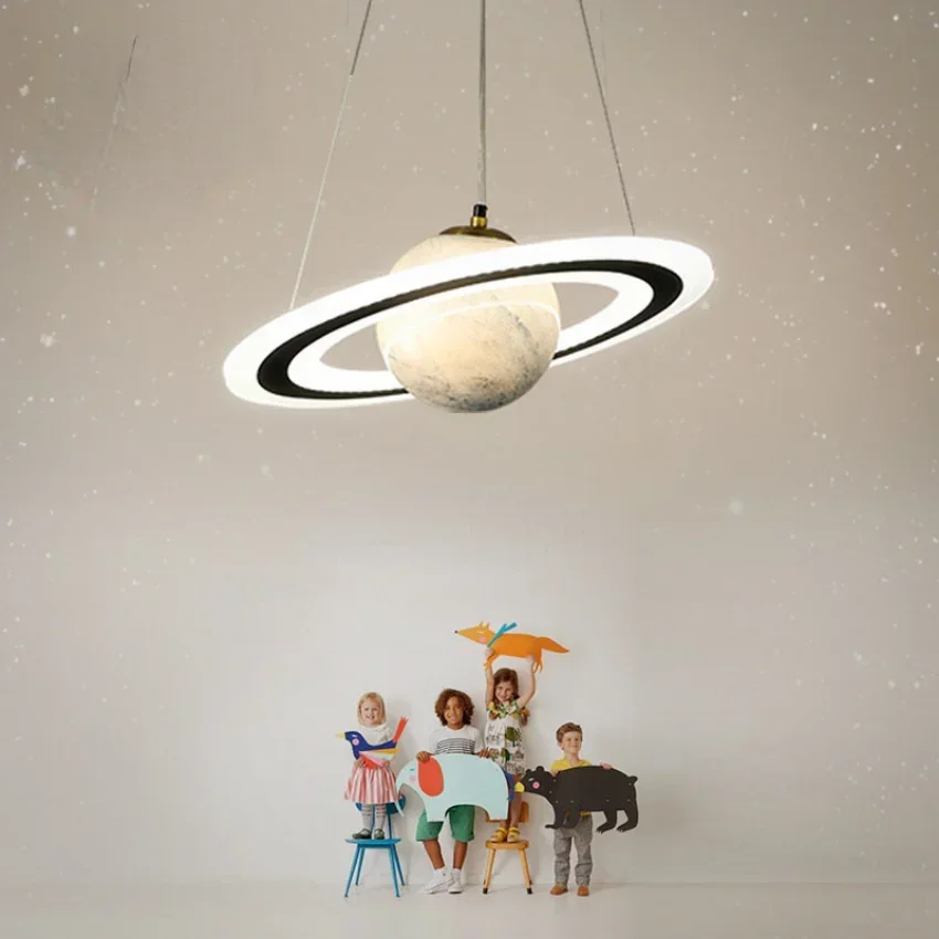 Modern Saturn Planet Pendant Light LED Ceiling Lamp For Kids Children Bedroom Nursery Boys Girls Space Decor Home Lighting Art