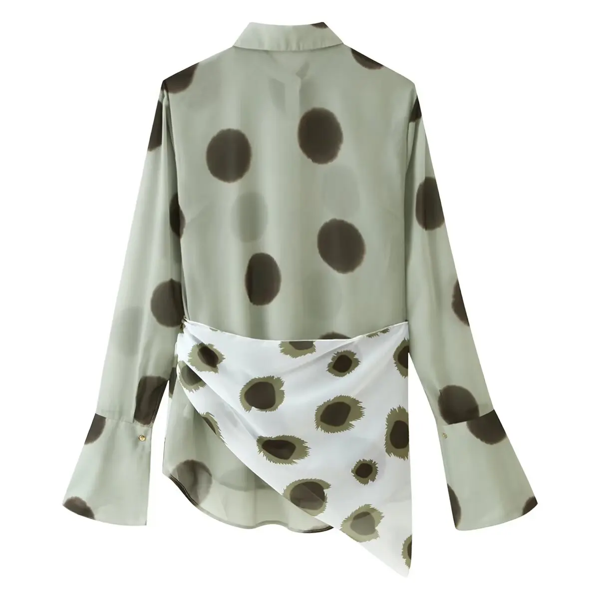 KLKXMYT Modisches Kleid im Leopardenmuster aus transparentem Chiffon im Hemdstil für Damen, lässig, mit Revers, schick, für den Urlaub, Minikleider, abnehmbarer Schal – Detail 7
