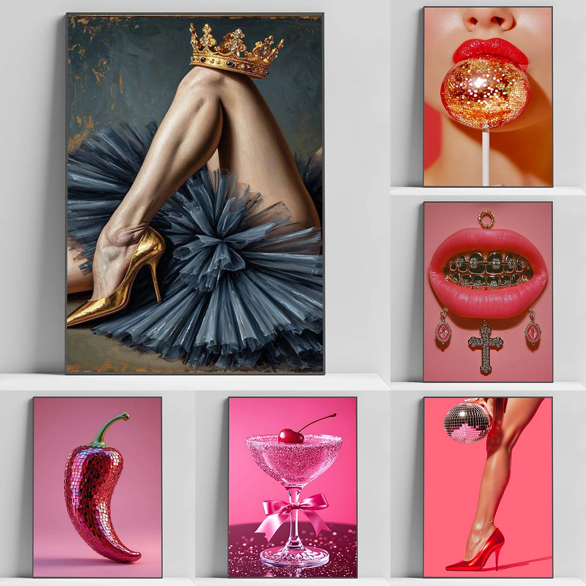 

Pink Crown Art Poster Decoration Suitable for Girls' Rooms Interior Posters Room Decor Gift Picture on the Wall Painting Canvas