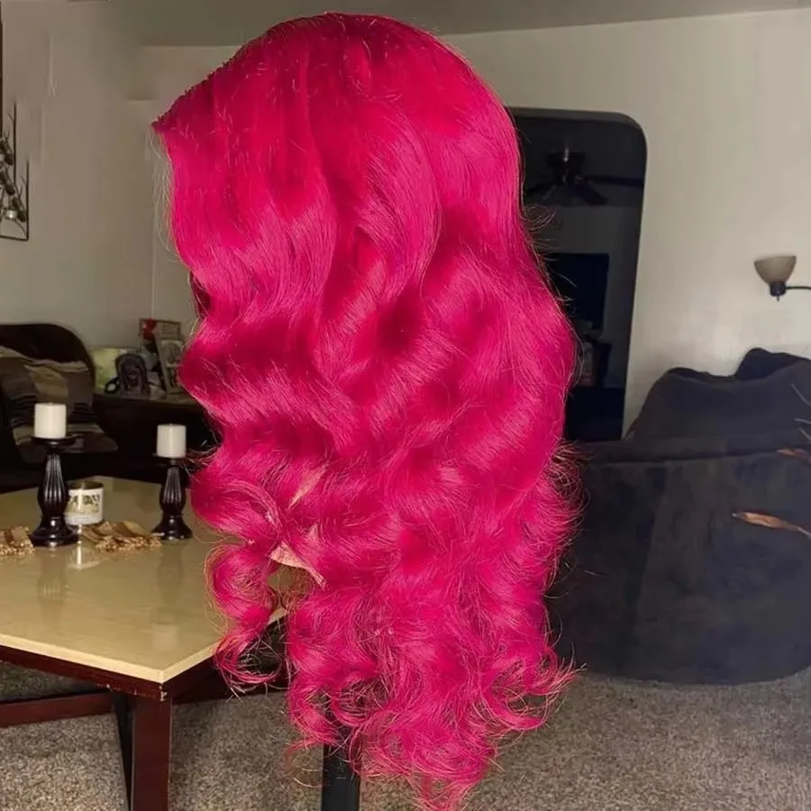 Rose Pink Body Wave HD 13x4 Synthetic Lace Front Wigs Long Wavy No Glue Prepluck For Women Party Cosplay Wigs Natural Looking