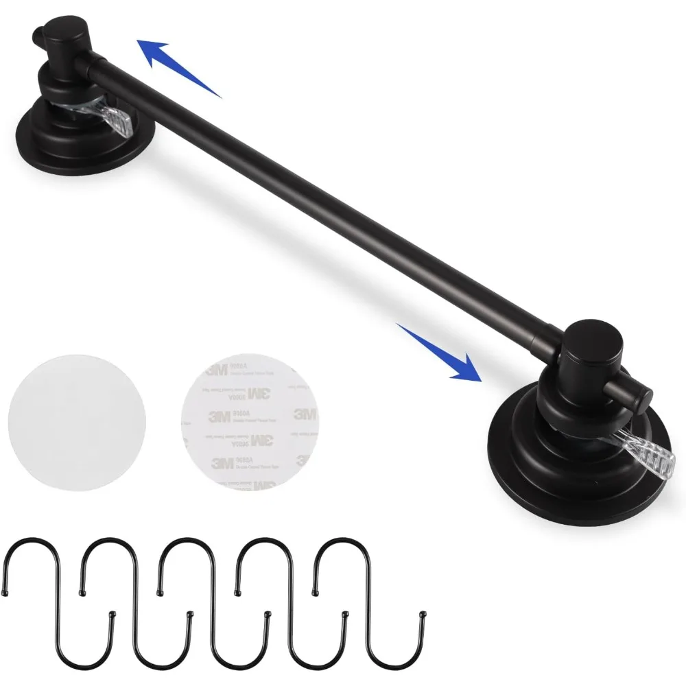 Portasciugamani a ventosa per doccia con 5 ganci, portasciugamani da parete lungo regolabile da 17-28 pollici, doccia in vetro estensibile