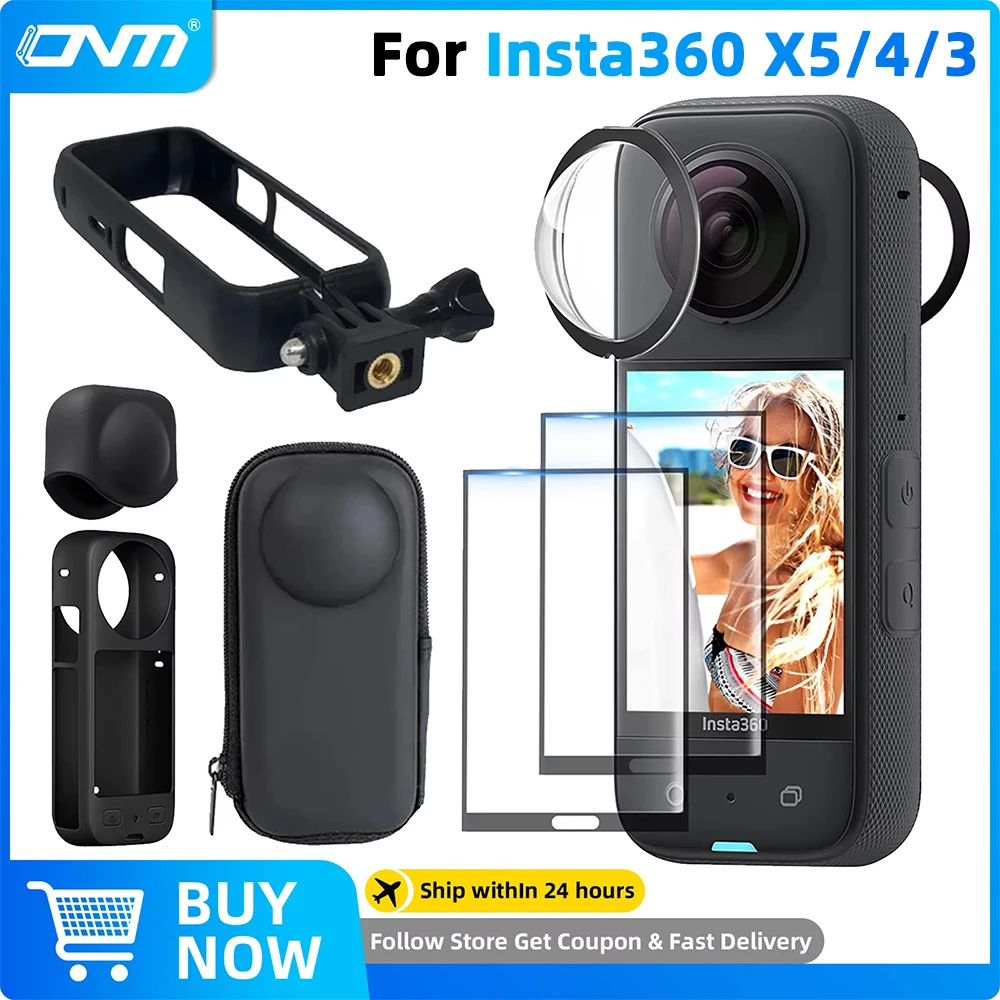 Zestaw akcesoriów do Insta360 X3 X4 X5: osłona obiektywu, ochraniacz ekranu, torba do przechowywania, silikonowe etui, zaślepka obiektywu, ramka ochronna Insta 360