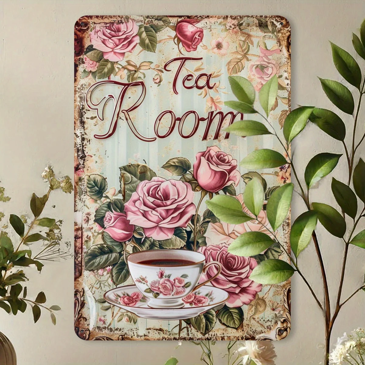 Vintage Rosen-Teetassen-Wandkunst aus Eisen - Perfekt für Cafés, Esszimmer, Arbeitsbereiche & Garten-Teezimmer - 8x12 Zoll