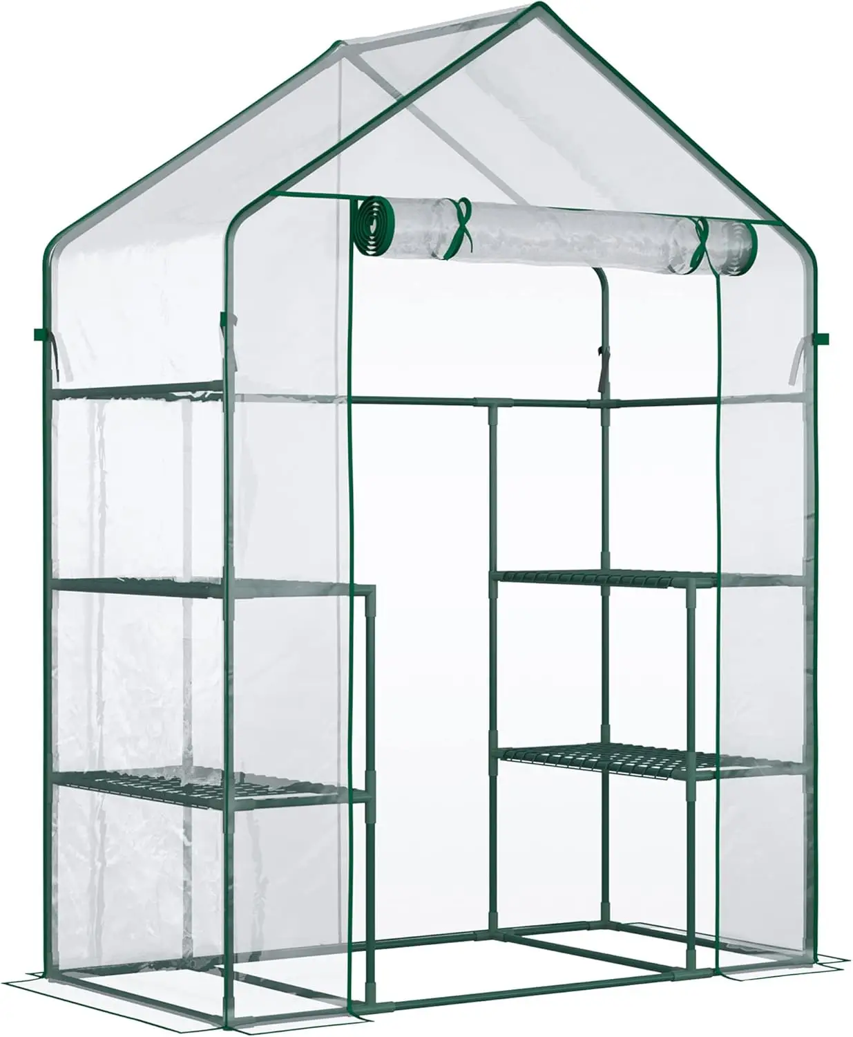 

5' x 2.5' x 6.5' Mini Walk-in Greenhouse Kit with Shelves, Roll-Up Door, Clear Cover for Backyard Garden