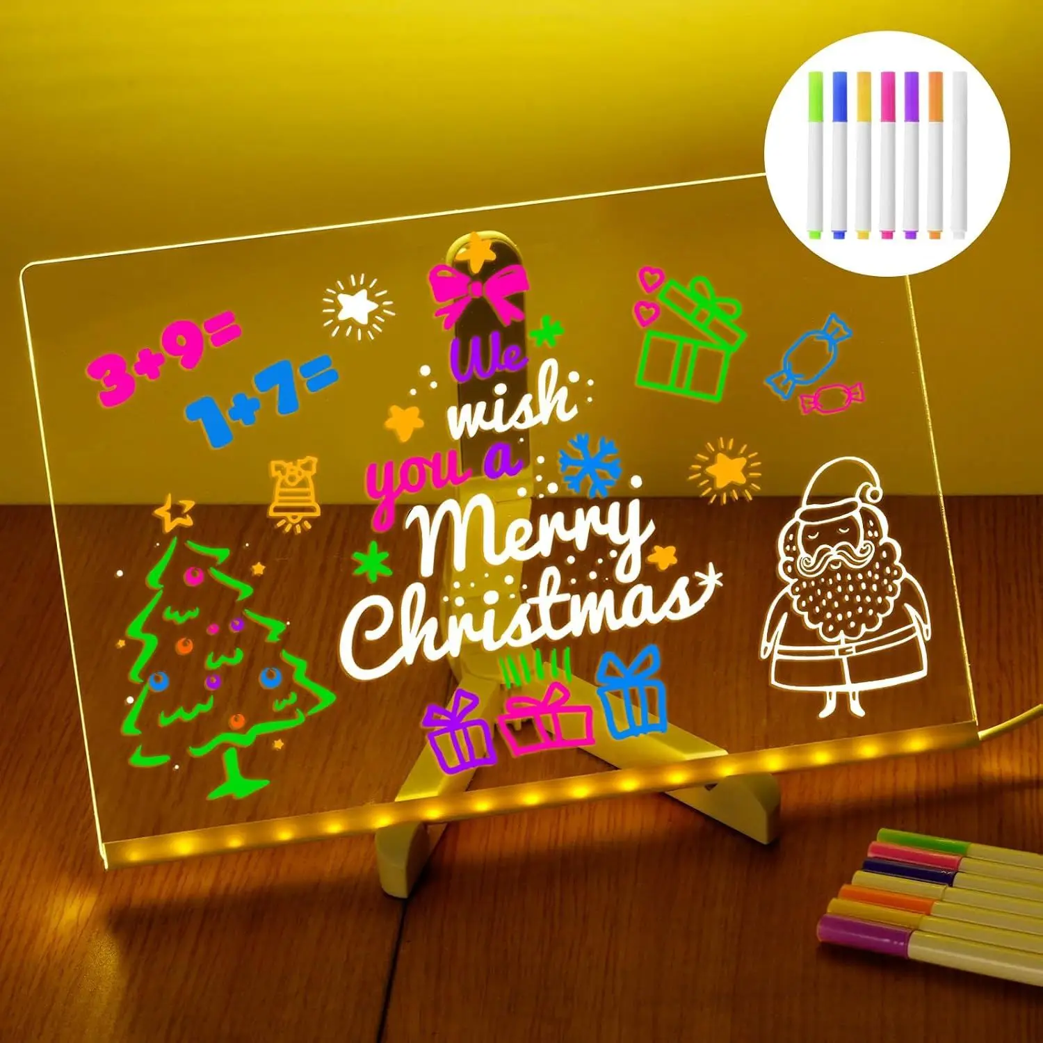 Light Up Rewritable Acrylic Message Board 7 Color Pens Glowing Drawing Lamp for Kids Adults Birthday Festival Gift