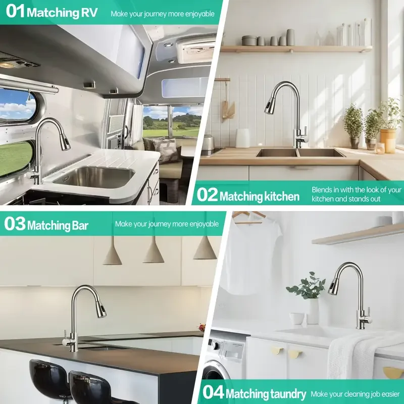 Modern Stainless Steel Pull-Out Kitchen Faucet - Sleek Design with Dual Water Outlets, 360° Rotatable & Retractable, Hot & Cold