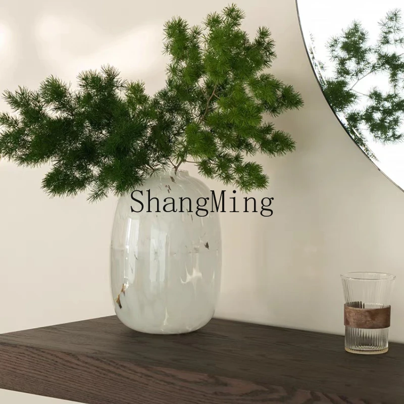 

ZYY white transparent glass vase ornament round narrow mouth flower arrangement simple ornament