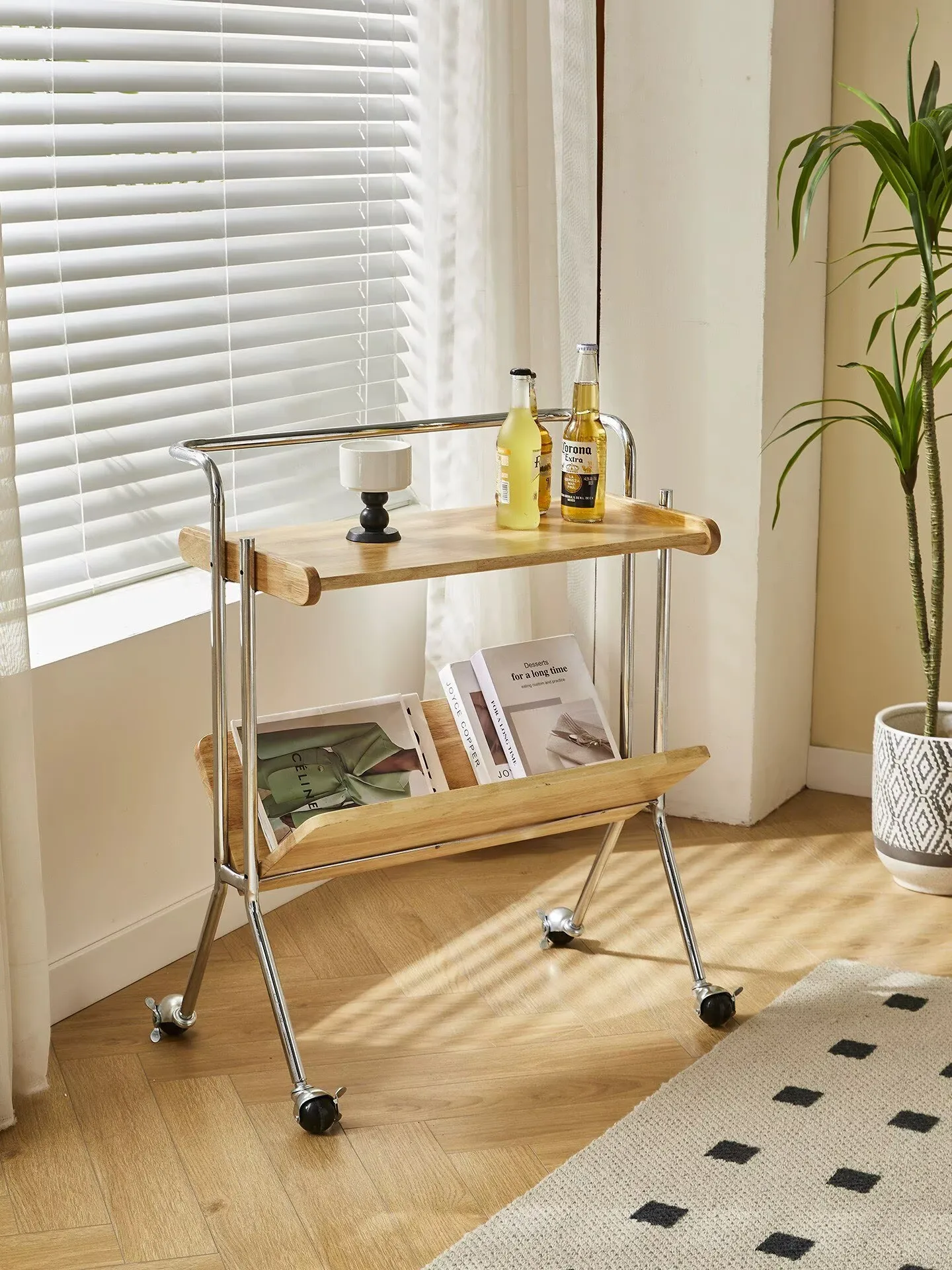 Coffee table storage table vintage furniture mobile cart Nordic creative tea table solid wood sofa side table corner table