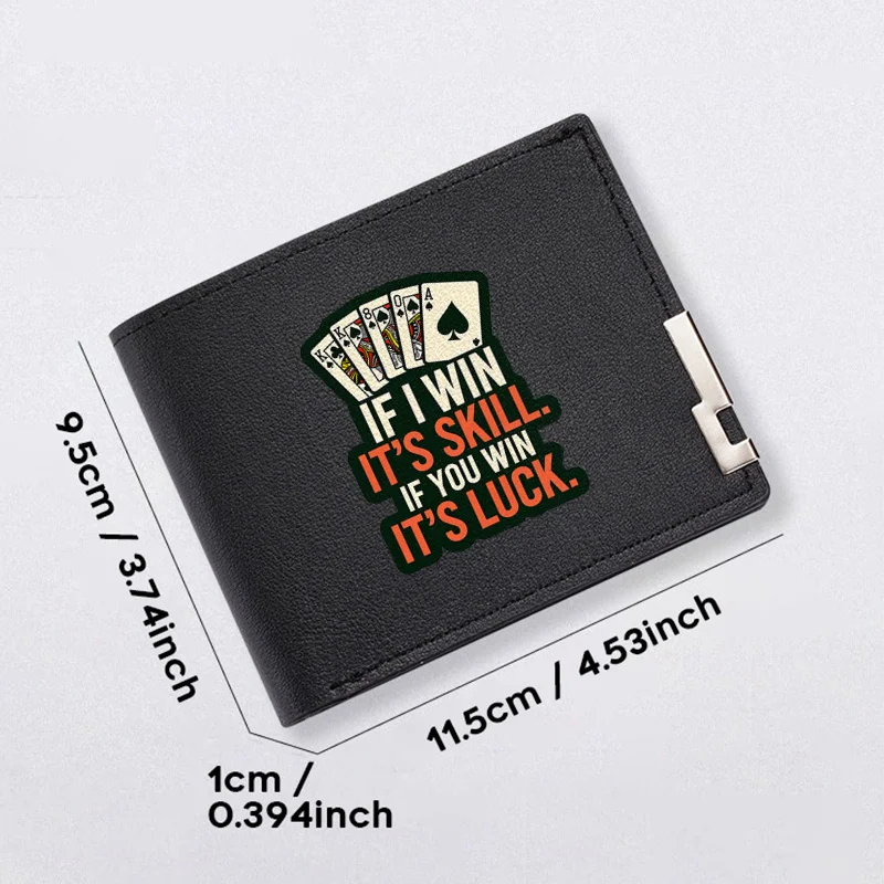 PORtafoglio corto da uomo di lusso CON DESIGN POKER SKILL OVER LUCK PROMO MATERIALE PU LEGGERO DURABILE PER L'uso quotidiano