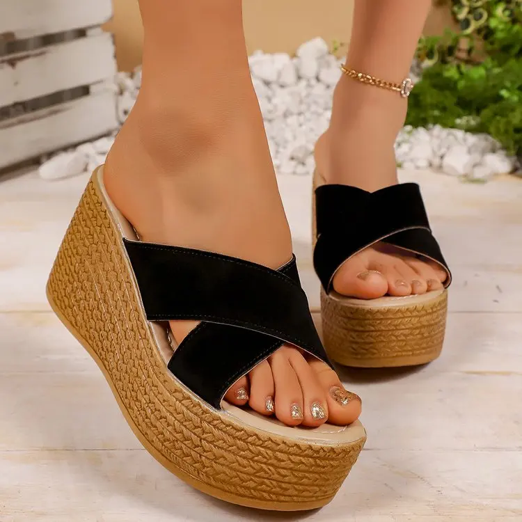 

Women Platform Wedge Slip on Mules Open Toe Thick Bottom Comfortable Lightweight Non Slip Casual Slide Sandals