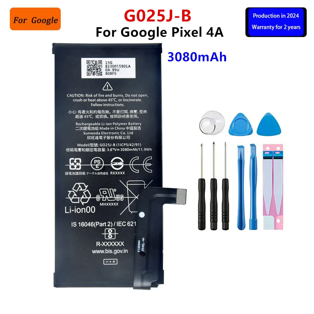 

100% Orginal G025J-B 3080mAh Replacement Battery For Google Pixel 4A Pixel4A Genuine Latest Production Phone Batteries+Tools