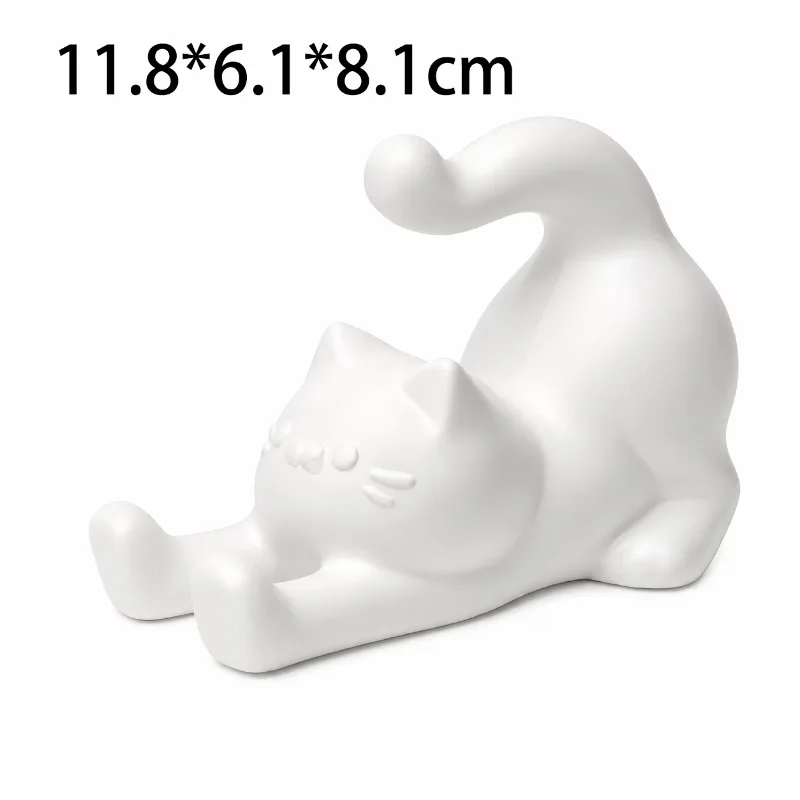 3D Printed Cute Lying Cat Phone Stand Cartoon Kitten Desktop Cell Phone Holder Minimalist Animal Office Desk Accessory