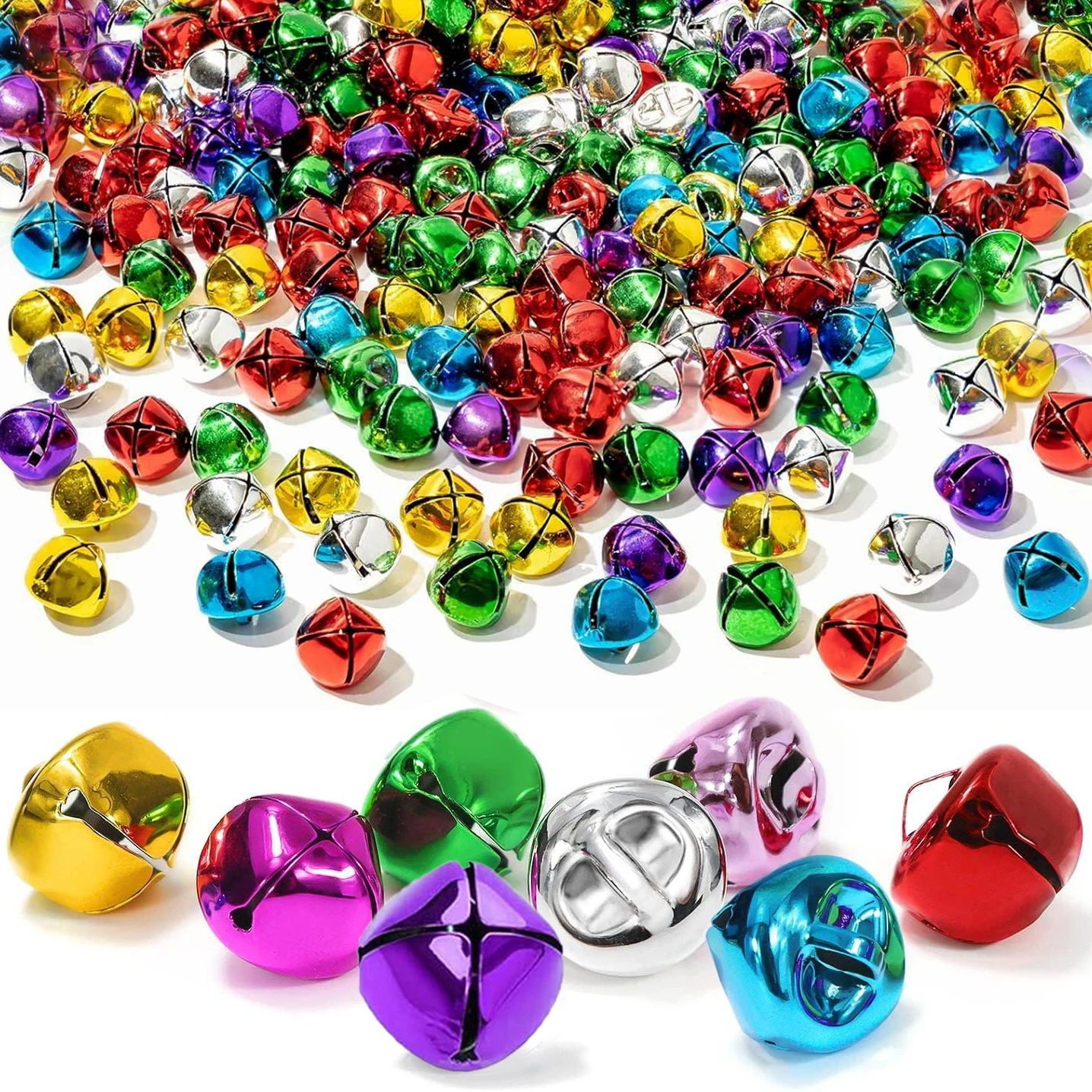 100 cascabeles de 0,5 pulgadas para manualidades, cascabeles navideños multicolores, cascabeles artesanales de metal para decoración de fiestas y festivales en el hogar