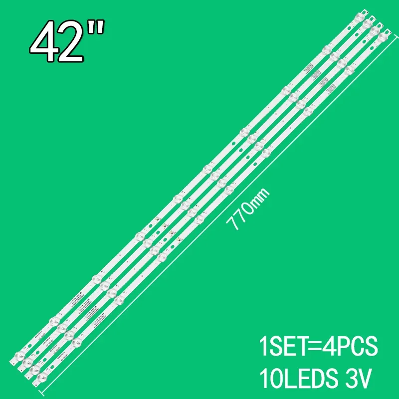 

4PCS 10LEDs 3V 770mm For 42" TV JL.D420A1235-081BS-M 42D3AS10CX77210 SUNNY SN042DLD12AT050