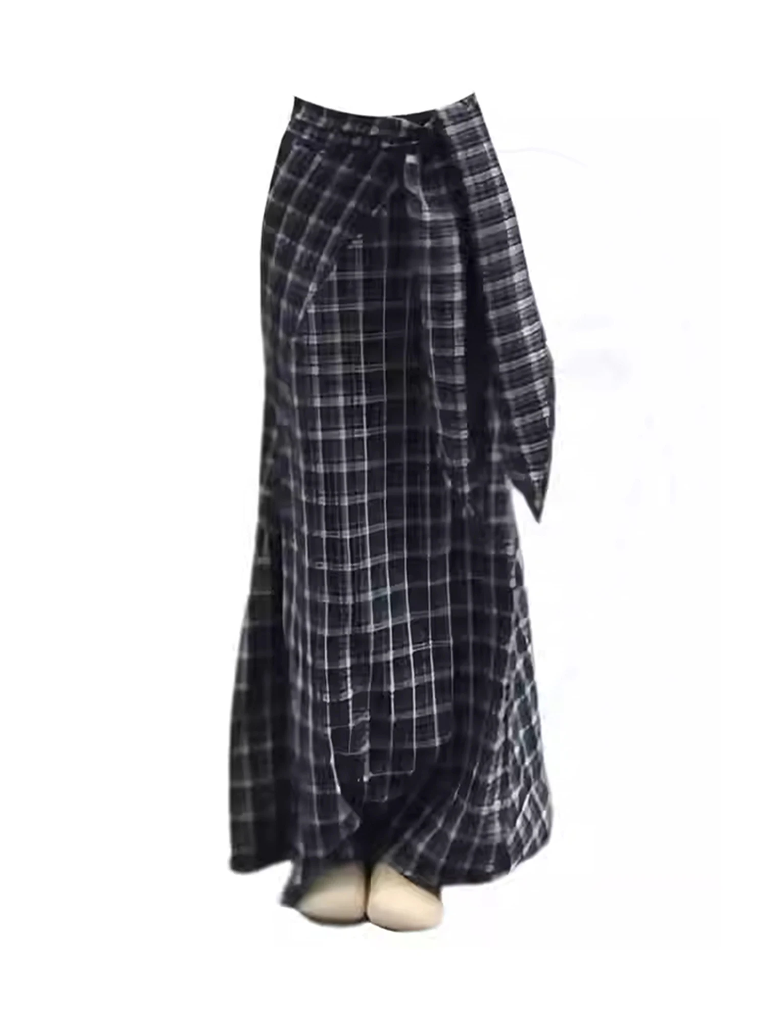 

Women Black Gothic Plaid A-line Skirt Vintage Y2k Long Skirt Harajuku Lace-up Skirts 2000s Fashion Oversize Clothes Summer 2025
