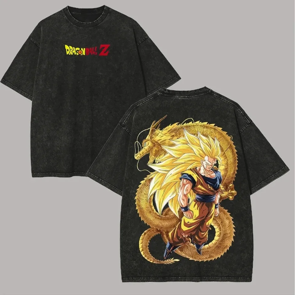 

Vintage Dragon Ball Anime Washed T-Shirt Men Casual Soft Cotton Graphic Tee Short Sleeve Fashion Streetwear Top