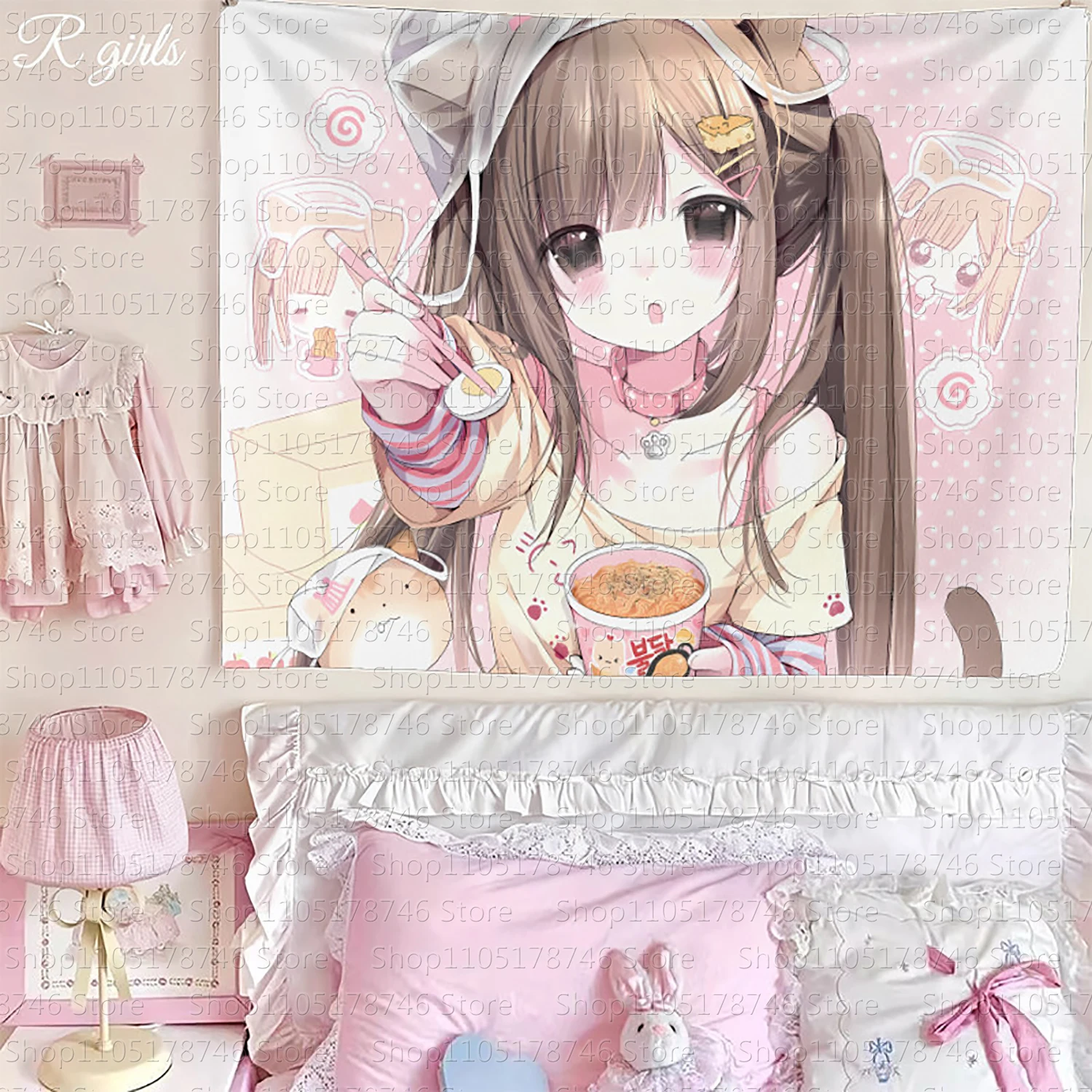 ins style girl hanging cloth cartoon dormitory bedroom bedside tapestry wall background cloth rental house decorative cloth