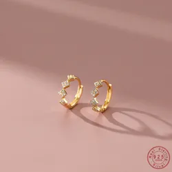 925 Sterling Silver Petite Inlaid Zircon Geometric Rhombus Earrings for Women Simple Temperament Ear Jewelry Wholesale