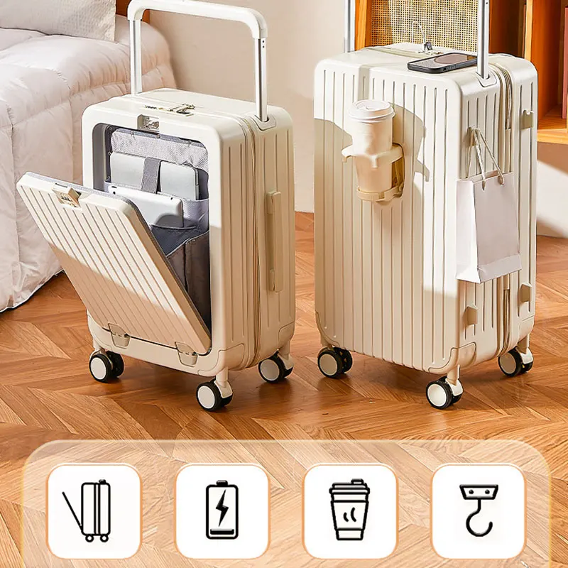 Valigia da viaggio con tasca frontale per laptop Valigia da viaggio da 20\'\'Baglio da viaggio Trolley per PC da donna con porta USB e portabicchieri