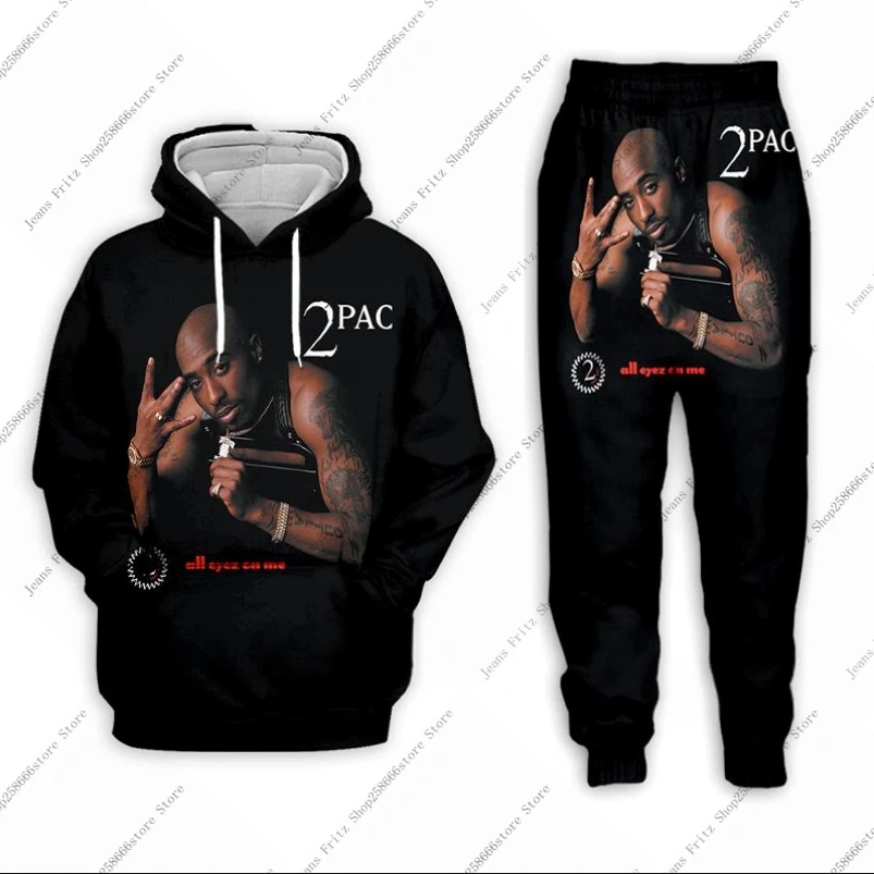 2PAC TUPAC Hooded 2Pcs Set 3D Print Hoodie Sweatshirt Men\'s Tracksuit 2 Piece Set Sportwear Men Women Unisex Clothing Kids Suit