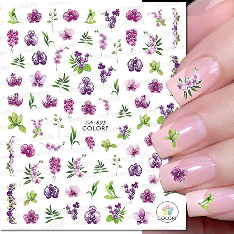 

3d Nails Art Adhesive Sliders Stickers Violets Lavenders Purple Flowers Butterflys Decals For Nails Decorations Manicures