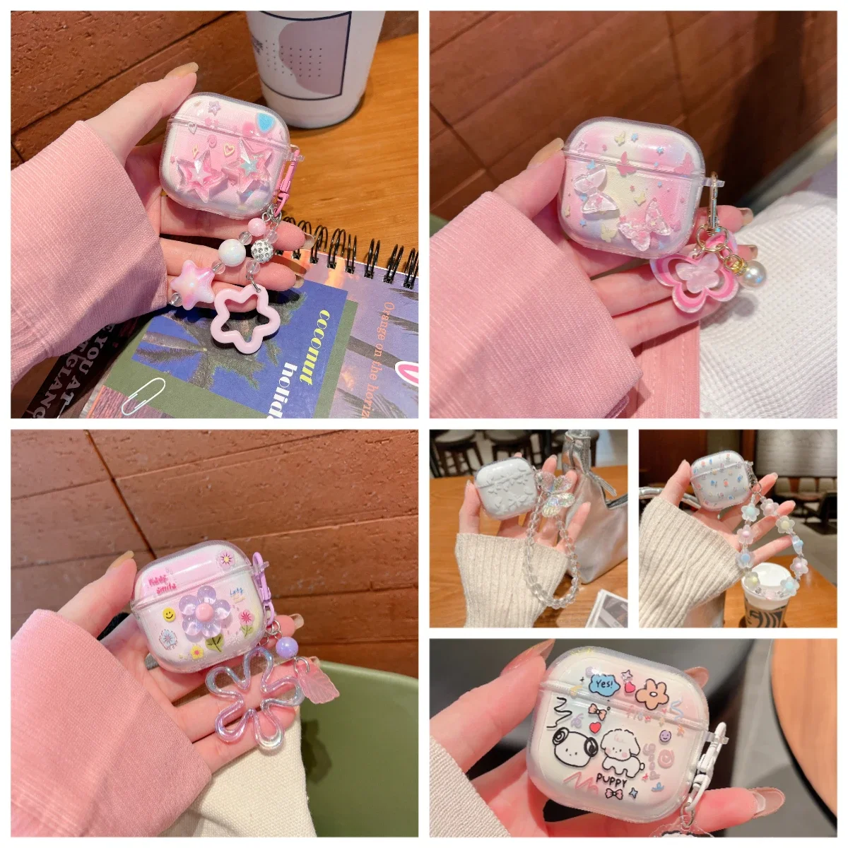 Gradient Sky Blue Earphone Case With Butterfly Knot Star Pendant Cover For AirPods 4 3 For AirPods 1 2 3 4 Pro3 Pro2Generations - Image 5