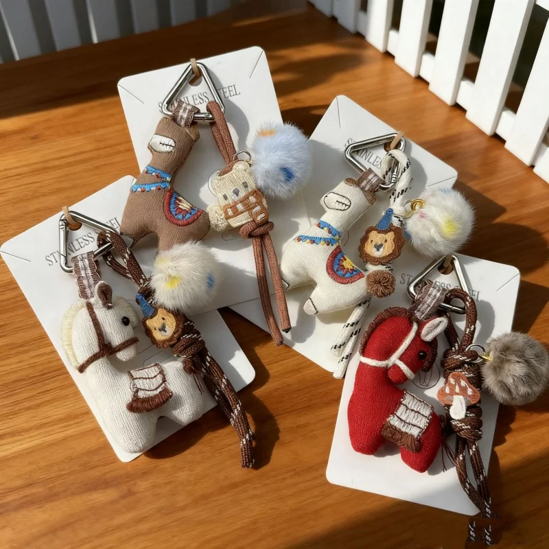 New Horse Keychain - Hand Woven Rope Flowers Pendant Bag Chain Soft Horse Key Chain Small Charm for Backpack,Handbag and Purse