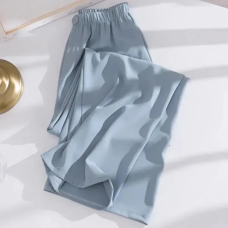 Pantaloni a gamba larga in Chiffon di seta di ghiaccio a vita alta pantaloni sportivi a sezione sottile allentati di colore solido di moda estiva da