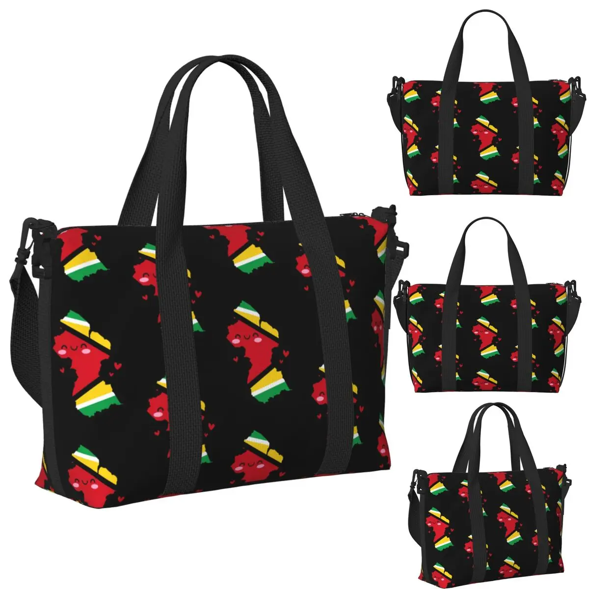 

Guyana Flag Map Smile With Love Beach Travel Bag Large Capacity Tote Bags for Gym Sport Women Shopping Duffle Shoulder Bag