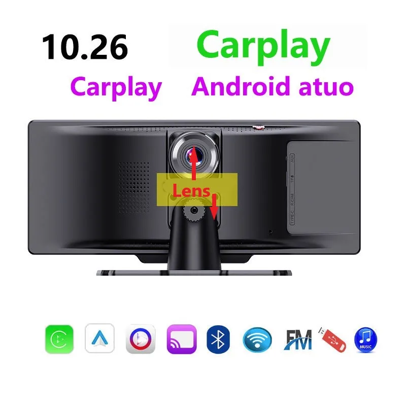 

10.26" Car DVR Carplay Android Auto Dashcam MP5 4K 3840*2160 Front and 1080P Rear Camera GPS Wifi Looping Recorder Dual lens