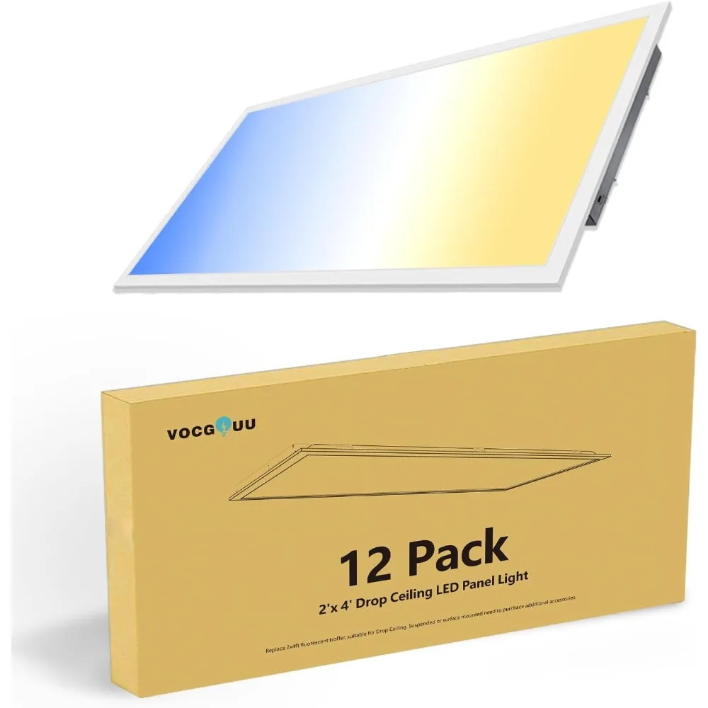 

12 Pack 2x4 LED Flat Panel Lights - Drop Ceiling Light Fixture 5000K 4000K 3000K Selectable & 0-10v Dimmable, 50W 24x48 LED Ligh