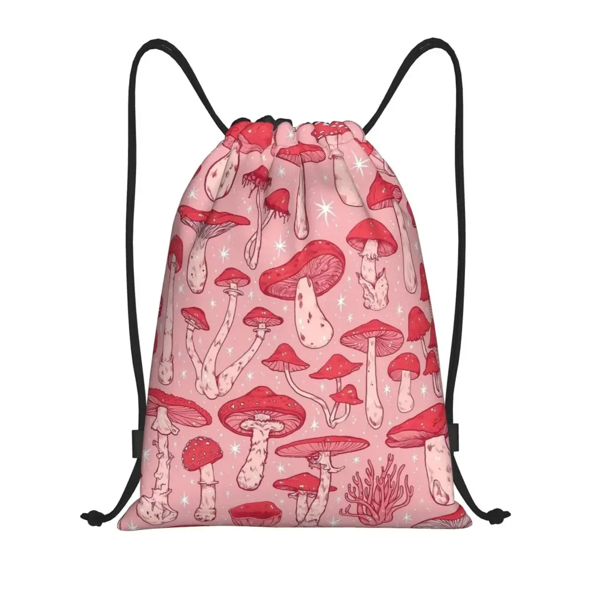 Cogumelos mortales Rojo sobre rosa Bolsas con cordón Mochila deportiva Mochila de gimnasio Bolsas de cuerda para senderismo