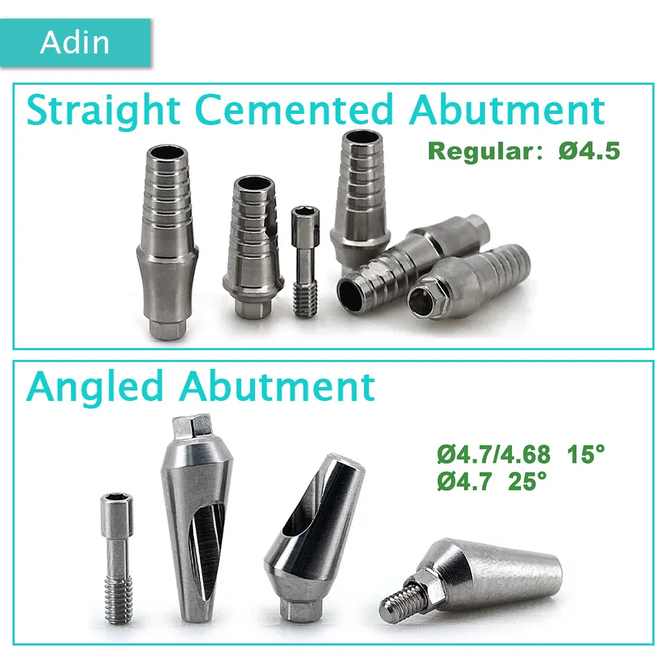 10Pcs Dental Straight and Angled Abutment Set 15 Degree 25 Degree Grade 5 Titanium Prosthetic Components Fit Adin System