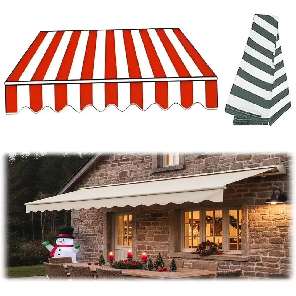Retractable Outdoor Awning, 6.5m to 16m, Water-Resistant Polyester, Patio Sunshade Cover for Backyard and Balcony (Red White, 16